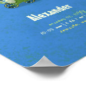 Cute Kids Green Dinosaur on Trike Boy Birth Stats ポスター (角)