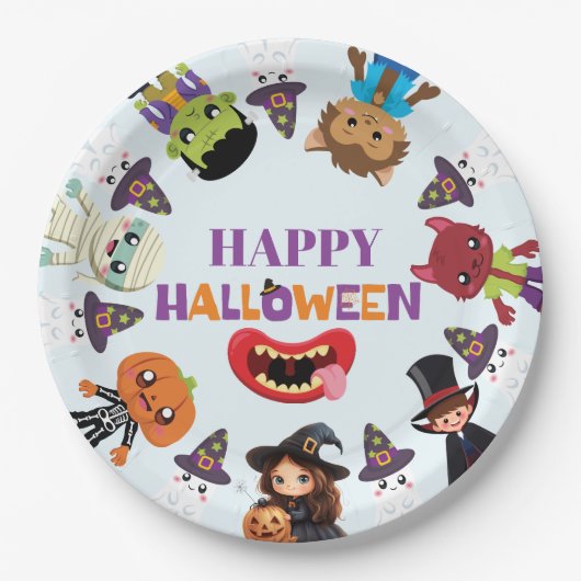 Cute Kids Halloween Costume Party ペーパープレート (正面)