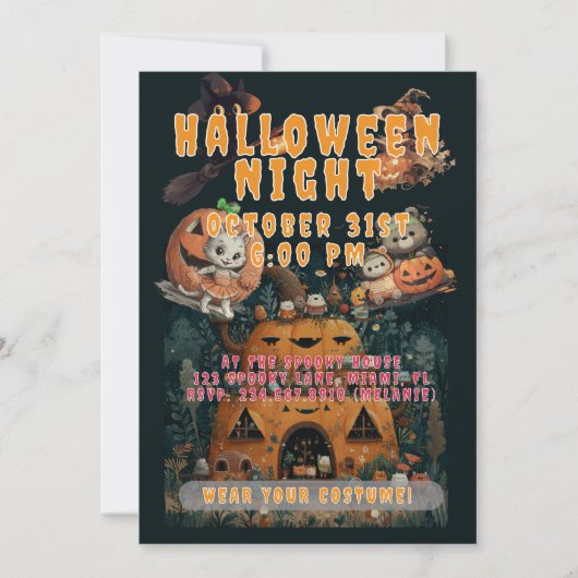 Cute Kids Halloween Night Party Custom 招待状 (正面)