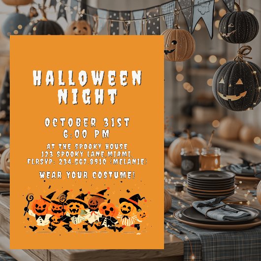 Cute Kids Halloween Night Party Custom 招待状