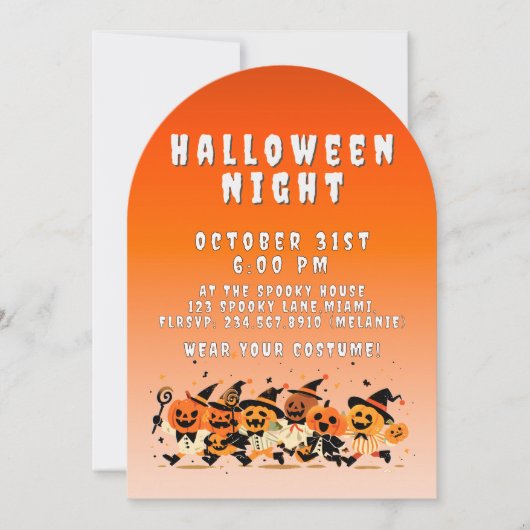 Cute Kids Halloween Night Party Orange Gradient 招待状 (正面)