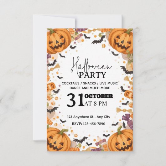 Cute Kids’ Halloween Party Invitation – Editable 招待状 (正面)