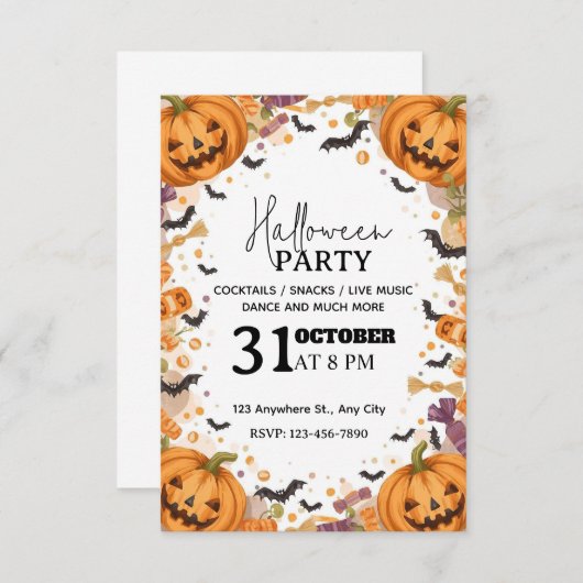 Cute Kids’ Halloween Party Invitation – Editable   招待状 (正面/裏面)