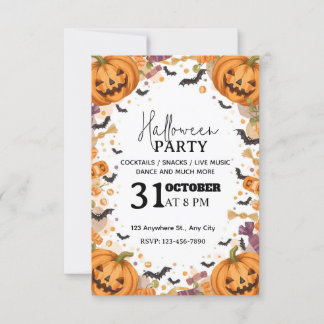 Cute Kids’ Halloween Party Invitation – Editable   招待状
