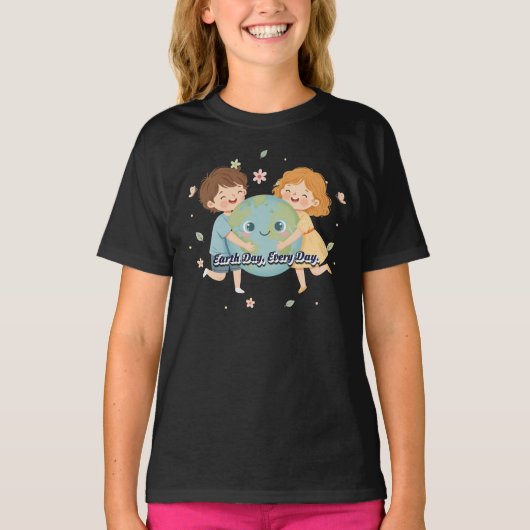 Cute Kids Hugging Earth - Earth Day Everyday Kids  Tシャツ (正面)