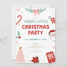 Cute Kids Merry Little Christmas Party Invitations 招待状