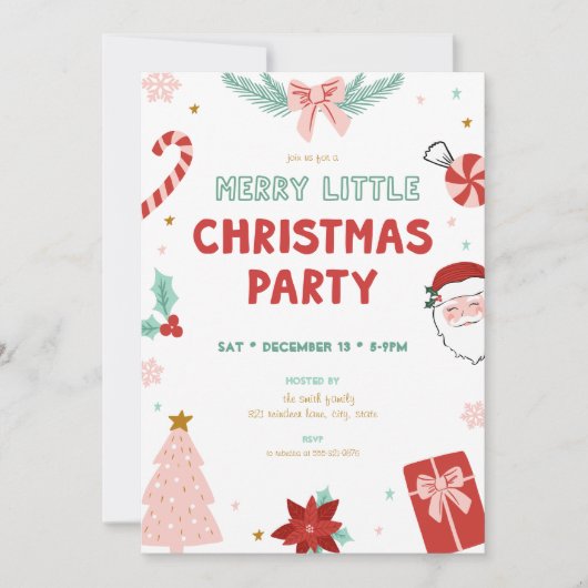 Cute Kids Merry Little Christmas Party Invitations 招待状 (正面)