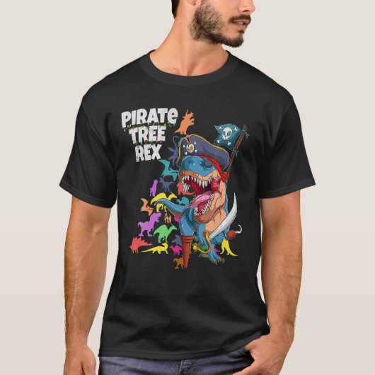 Cute Kids Pirate Christmas Dinosaur Tree Rex Paleo Tシャツ (正面)
