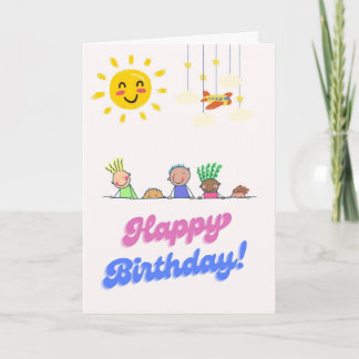 Cute Kids Poking Head Birthday Card - Smiling Sun  カード