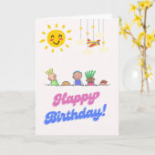 Cute Kids Poking Head Birthday Card - Smiling Sun カード (黄色い花)