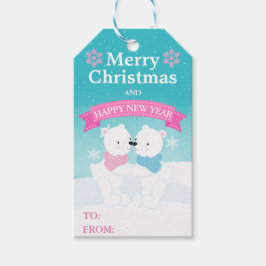 Cute Kids Polar Bears and Snowflakes Christmas ギフトタグ