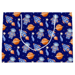 Cute Kids Rocket Ships & Astronaut ラージペーパーバッグ
