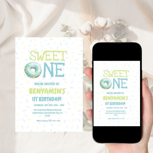 Cute kids Sweet One Donut 1st First Birthday  招待状