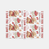 Cute Kid's Teddy Bear I Love You Valentine フリースブランケット (正面(横))