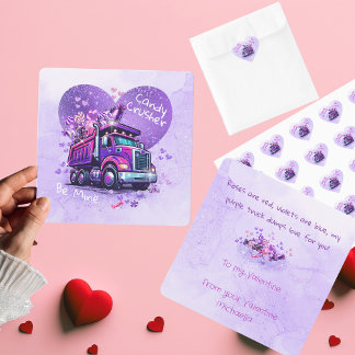 Cute Kids Valentine Purple Truck and Cheeky Poem ノートカード