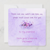 Cute Kids Valentine Purple Truck and Cheeky Poem ノートカード (裏面)