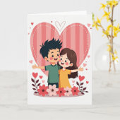 Cute Kids Valentines Hug Card カード (黄色い花)