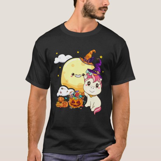 Cute Kids Witch Unicorn Girls Halloween Tシャツ (正面)