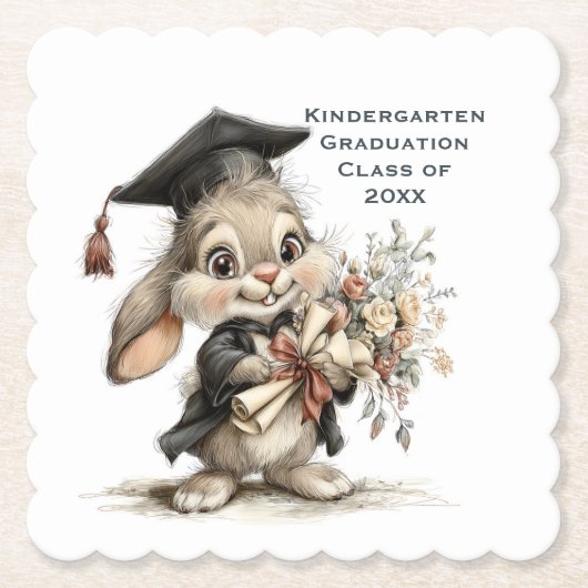  Cute Kindergarten Graduation Bunny Design ペーパーコースター (正面)