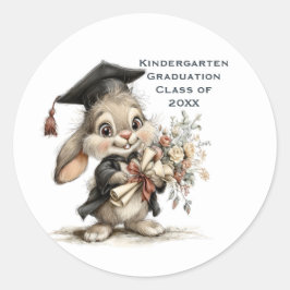 Cute Kindergarten Graduation Bunny Design ラウンドシール