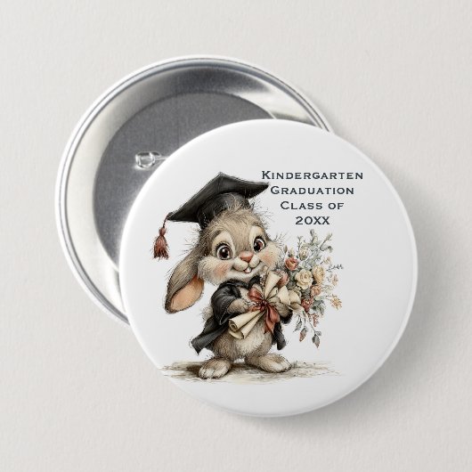 Cute Kindergarten Graduation Bunny Design 缶バッジ (正面&裏面)