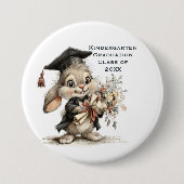 Cute Kindergarten Graduation Bunny Design 缶バッジ (正面)
