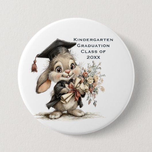 Cute Kindergarten Graduation Bunny Design 缶バッジ (正面)
