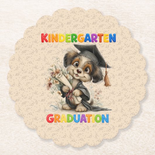  Cute Kindergarten Graduation Puppy Illustration ペーパーコースター (正面)