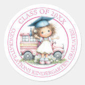 Cute Kindergarten Graduation Sticker Design ラウンドシール (正面)