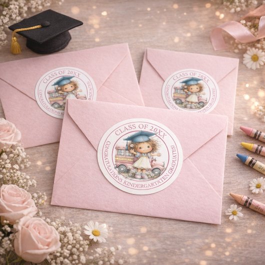 Cute Kindergarten Graduation Sticker Design ラウンドシール