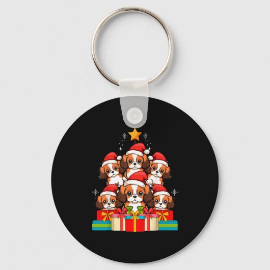 Cute King Charles Cavalier Le Dog Christmas Tree X キーホルダー (正面)