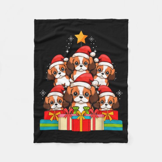 Cute King Charles Cavalier Le Dog Christmas Tree X フリースブランケット (正面)