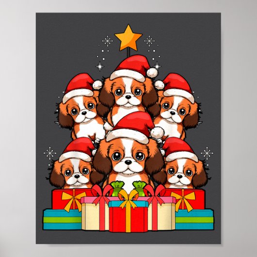 Cute King Charles Cavalier Le Dog Christmas Tree X ポスター (正面)