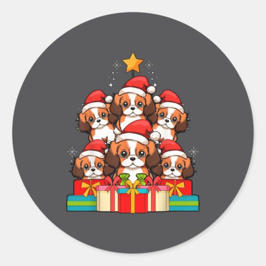 Cute King Charles Cavalier Le Dog Christmas Tree X ラウンドシール (正面)