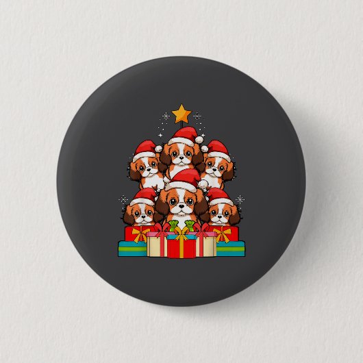 Cute King Charles Cavalier Le Dog Christmas Tree X 缶バッジ (正面)