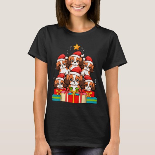 Cute King Charles Cavalier Le Dog Christmas Tree X Tシャツ (正面)