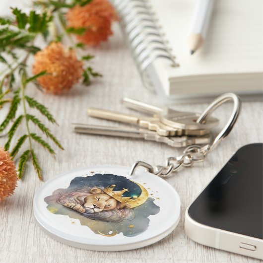 Cute  king Lion Sleeping On The Moon               キーホルダー (正面右)