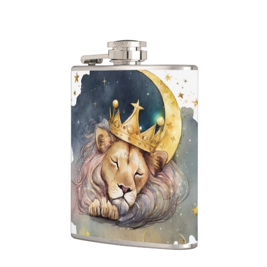 Cute  king Lion Sleeping On The Moon               フラスク (左)