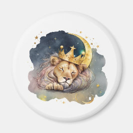 Cute  king Lion Sleeping On The Moon               マグネット