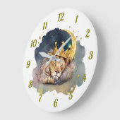 Cute  king Lion Sleeping On The Moon               ラージ壁時計 (傾斜)