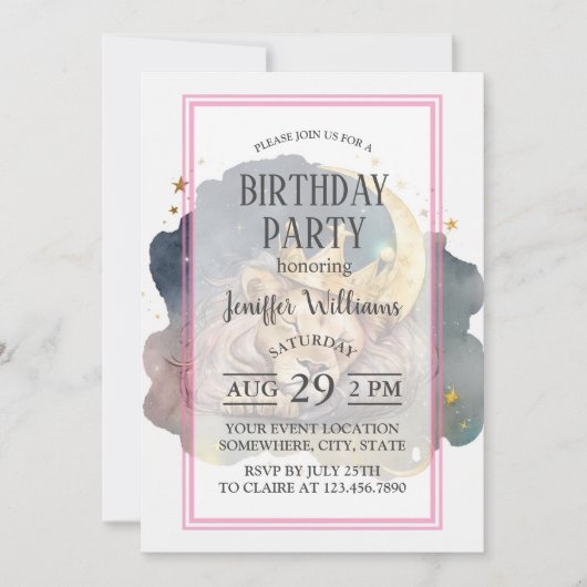 Cute  king Lion Sleeping On The Moon               招待状 (正面)