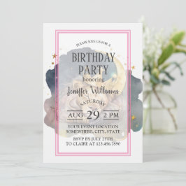 Cute  king Lion Sleeping On The Moon               招待状