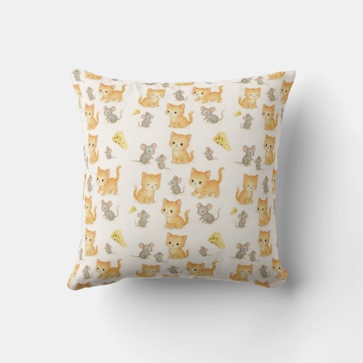 Cute Kitten and Mouse Seamless Pattern クッション (裏面)