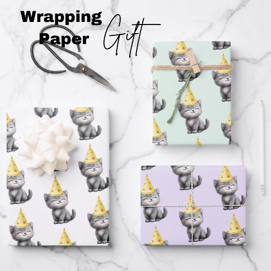 Cute Kitten Birthday ラッピングペーパーシート