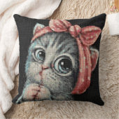 Cute Kitten Bow Cross Stitch Throw Pillow クッション (ブランケット)