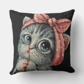 Cute Kitten Bow Cross Stitch Throw Pillow クッション (裏面)