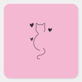cute kitten cat drawing with pink color background スクエアシール