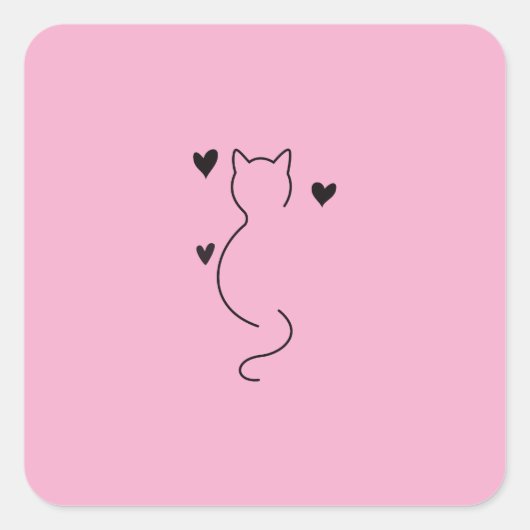 cute kitten cat drawing with pink color background スクエアシール (正面)