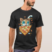 Cute Kitten Cat Eating Pizza Tシャツ (正面)