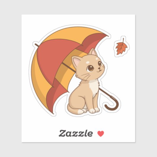Cute Kitten Cat Red Yellow Umbrella Fall シール (シート)